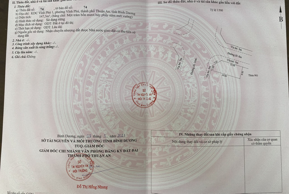 sổ hồng đất nền Vĩnh Phú 1