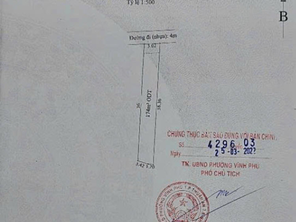 Bán đất Vĩnh Phú 32, Vĩnh Phú, Thuận An DT: 5×38 chỉ 4,x tỷ