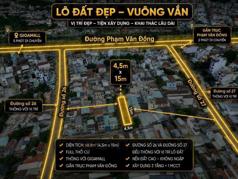 Bán đất 4.5X15 HXH đường 26 – khu bên sông trục Phạm Văn Đồng, HBC, TC